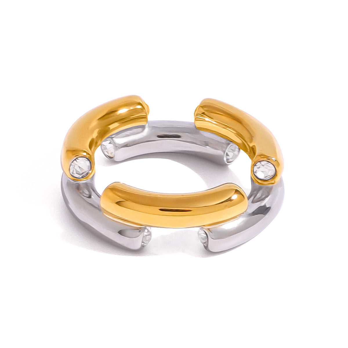 Wholesale  18k gold stainless steel gold and silver color matching round diamond ring