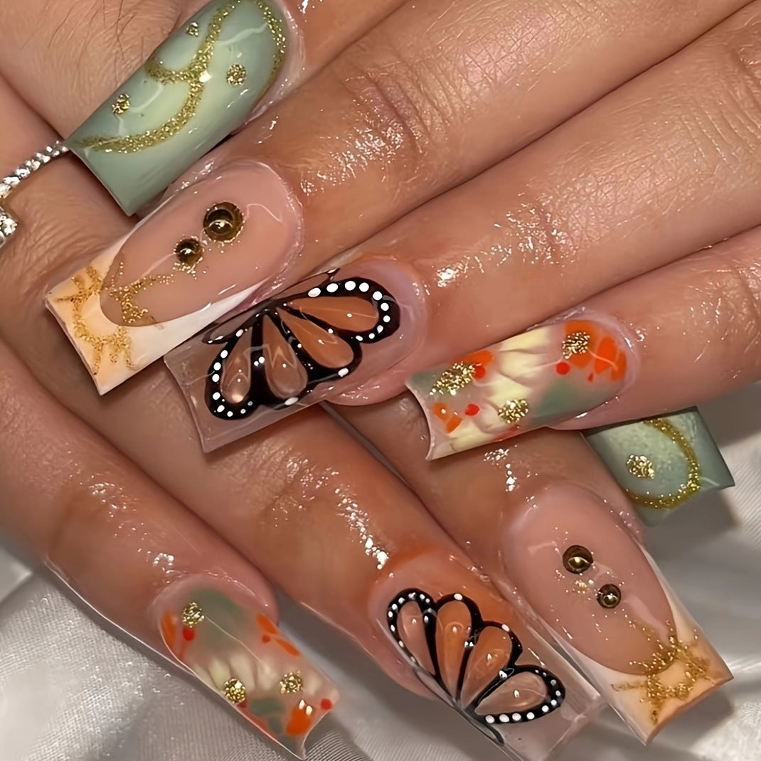 Wholesale 24 Pieces/box Butterfly Stripe Nails Kits Nail Stickers