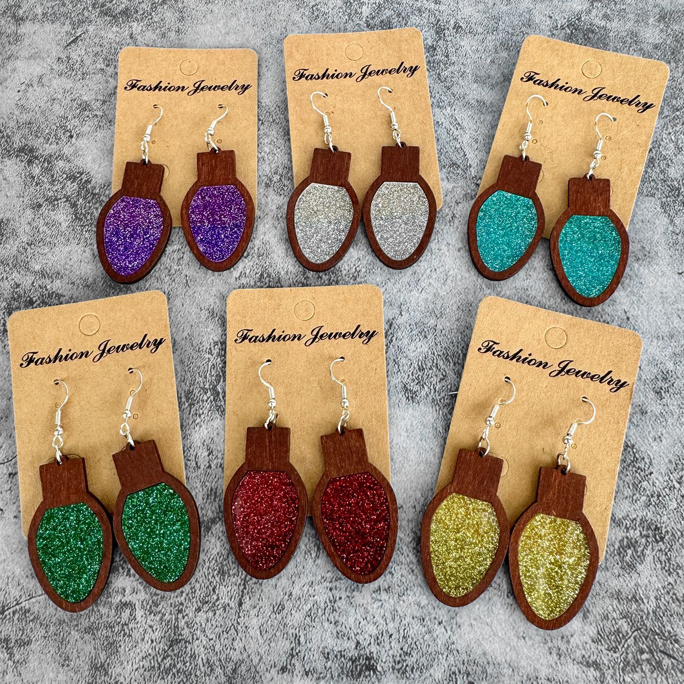 Wholesale Fashion Christmas Acrylic Earrings Geometric Wood Inlay With Shiny Multicolor Accents Women S Party Jewelry Accessory