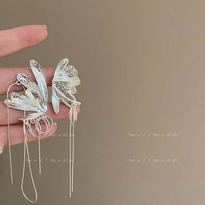 Wholesale asymmetric butterfly chain tassel earrings