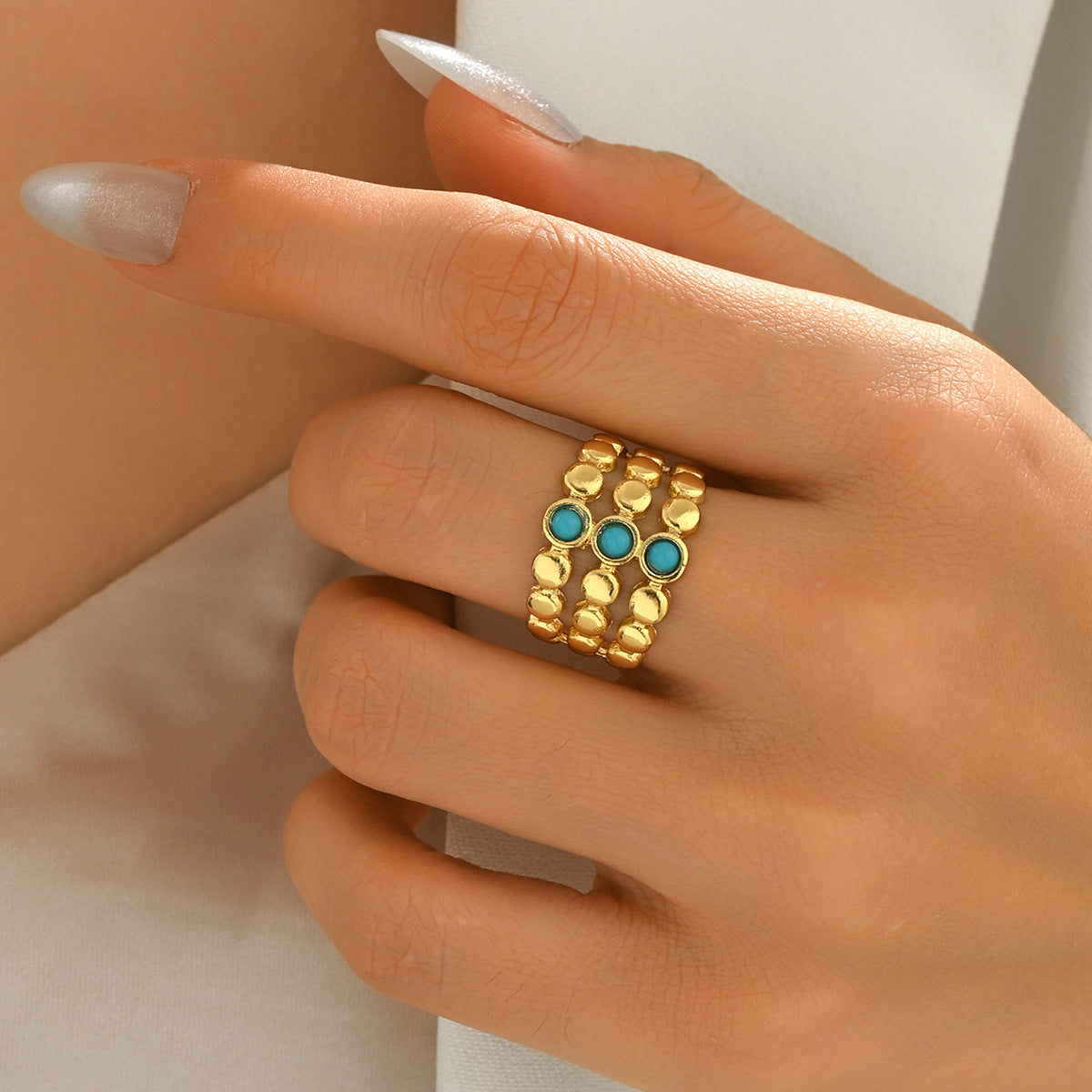 Wholesale Vintage Geometric Turquoise Open Ring - Fashion Jewelry Accessory for Women