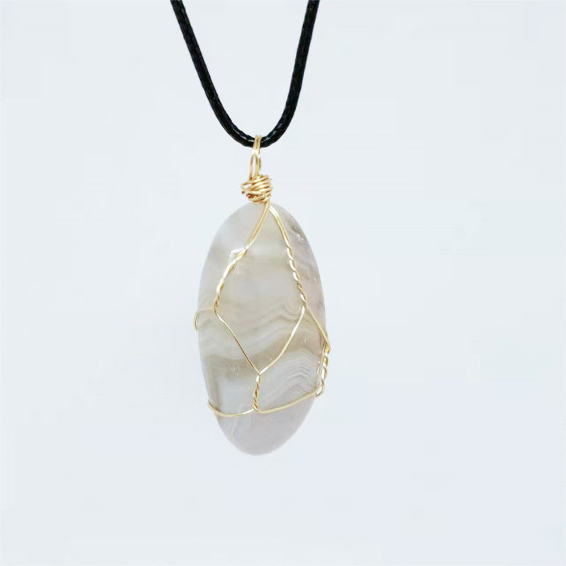 Wholesale Natural Stone Agate Wire Pendant Handmade Wire Irregular Crystal Pendant Necklaces ACC-NE-Yinhai001
