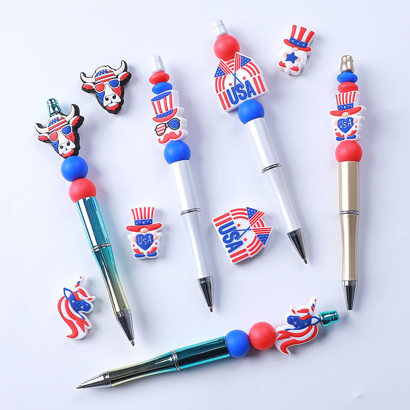 Wholesale 20pcs American Independence Day Bull Head Silicone Focal Beads DIY Beaded Pen Accessories ACC-BDS-HeXing016