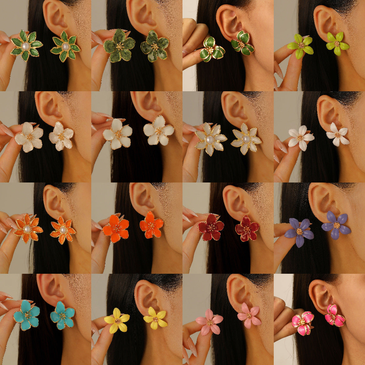 Wholesale Stylish Flower Earrings For Women Double Layer Petal Colorful Dripping Oil Zinc Alloy Everyday Jewelry Accessory