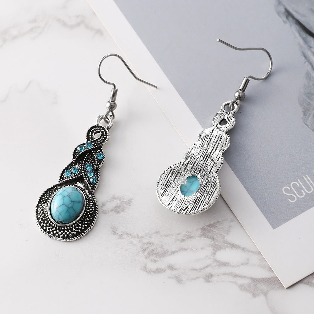 Wholesale Turquoise Earrings  Retro Bohemian Turquoise Diamond Earrings