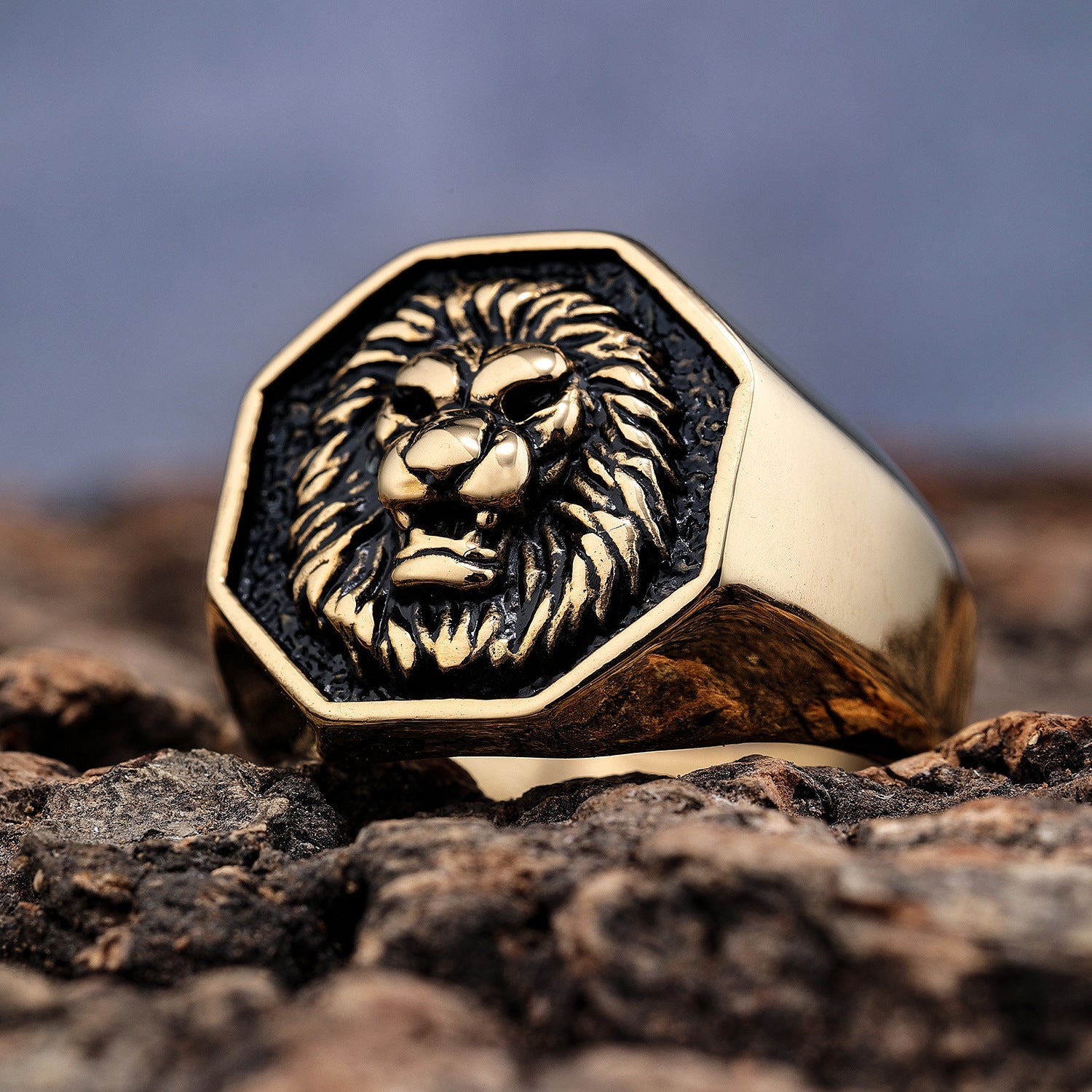 Wholesale Vintage Gold Plated Rings Sun God Lion Head Stainless Steel Rings ACC-RS-Moer005