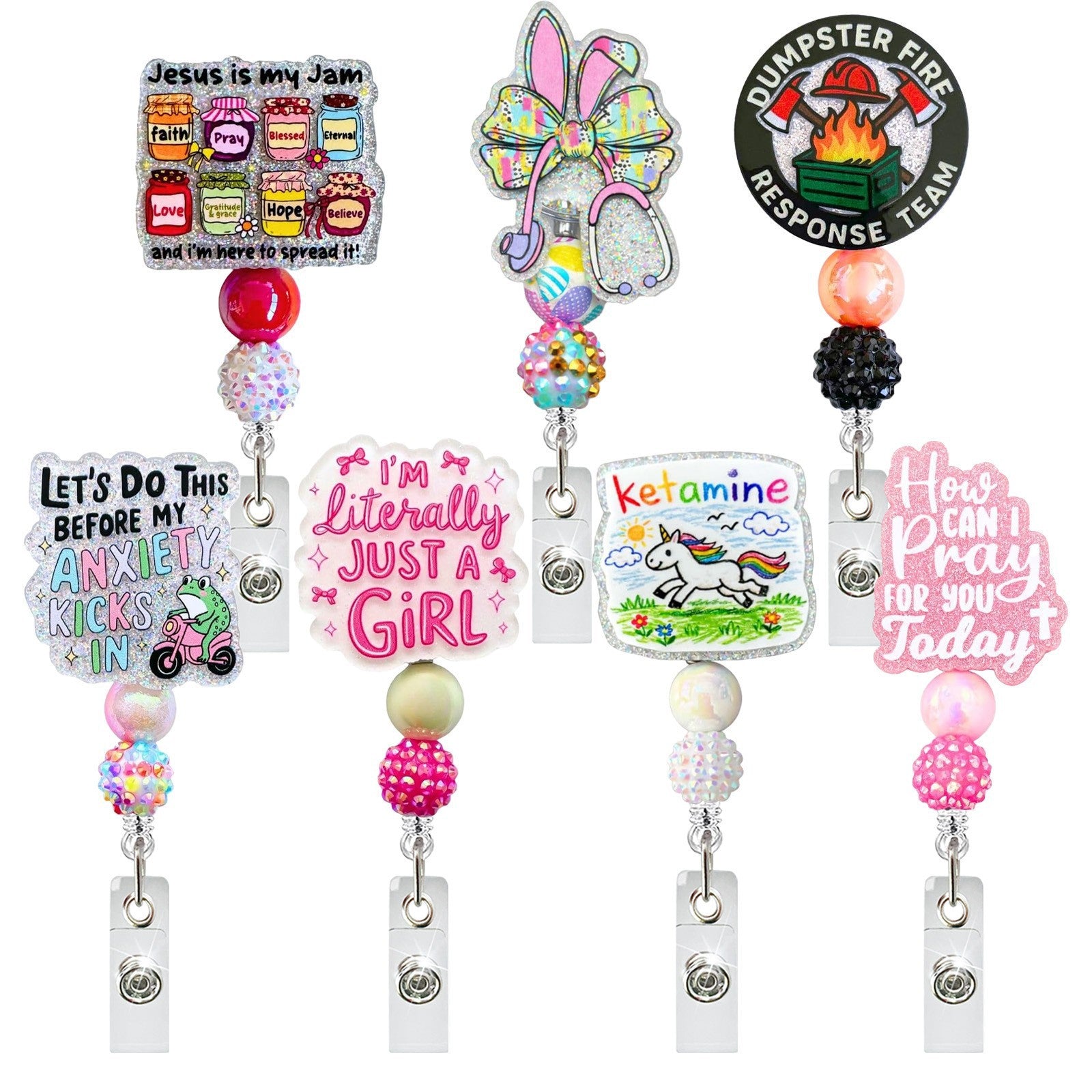 Wholesale Trendy Cute Animal Acrylic Beaded Retractable Badge Holder for ID Resale