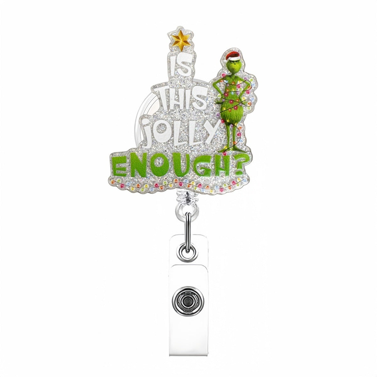 Wholesale easy-pull snap fastener acrylic Christmas green monster Badge Reels