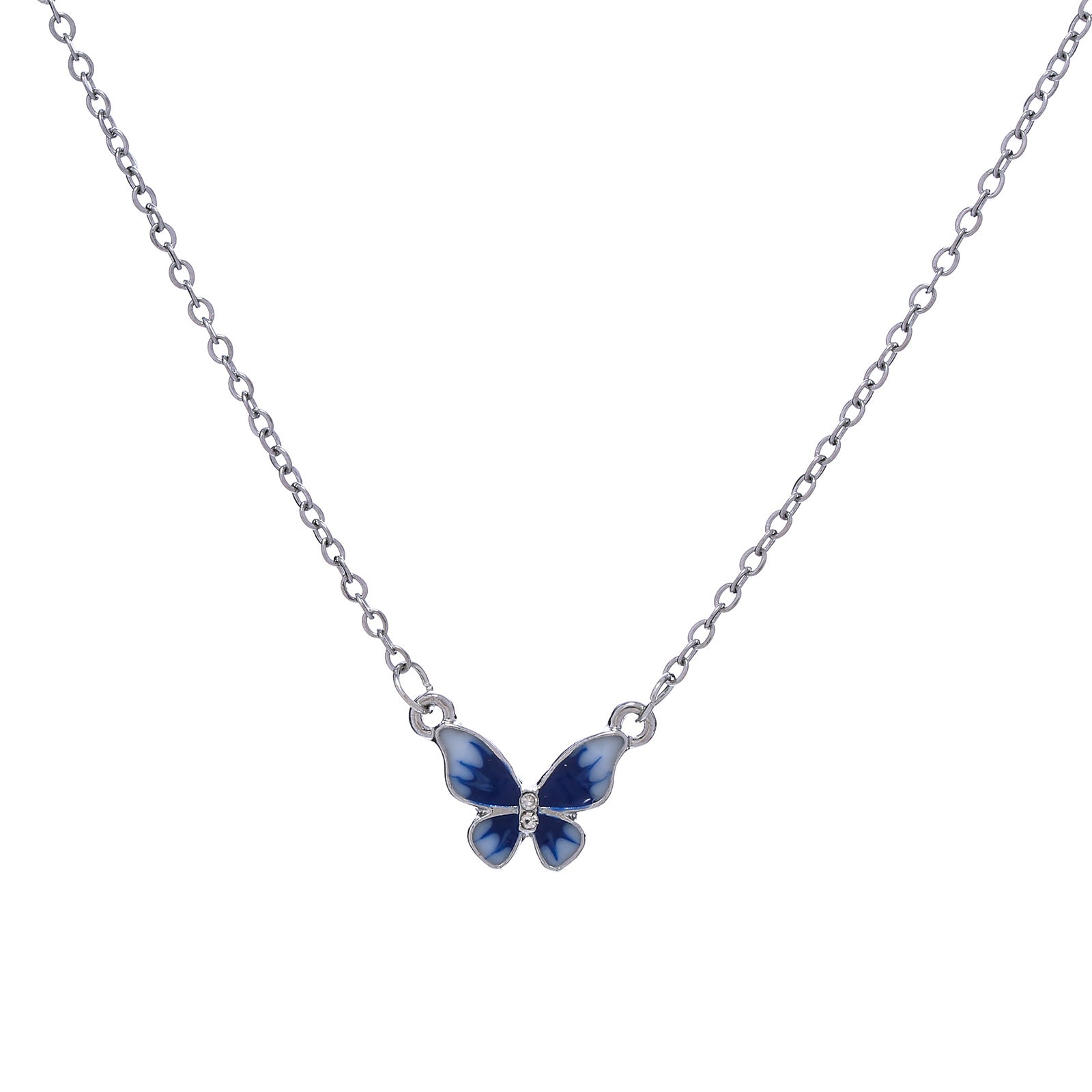 Wholesale alloy gradient blue butterfly necklace