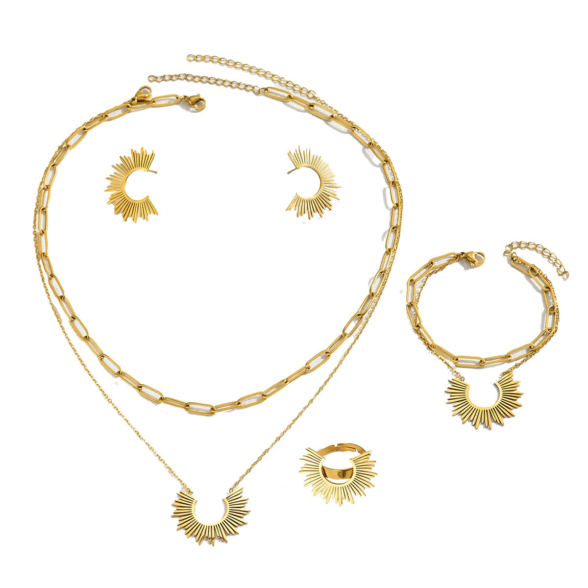 Wholesale Sunflower Trousers Necklace  Ring Jewelry Set