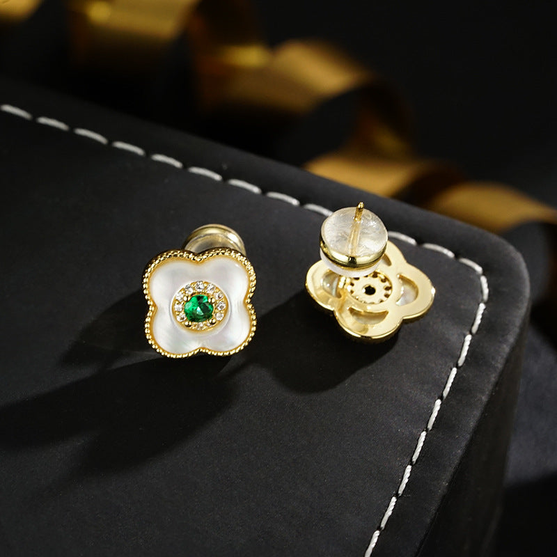 Wholesale  green zircon fritillary petal earrings