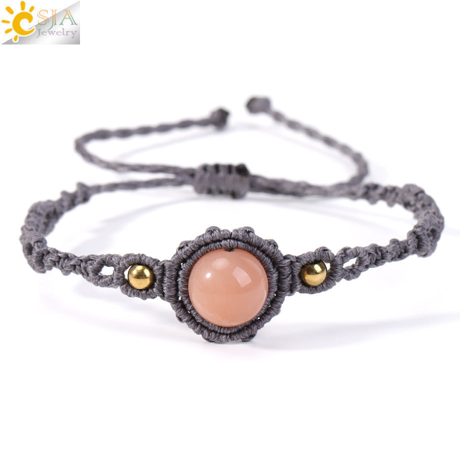 Wholesale Office Lady Style Amethyst Natural Crystal Bead Handmade Woven Adjustable Bracelet Jewelry Accessory