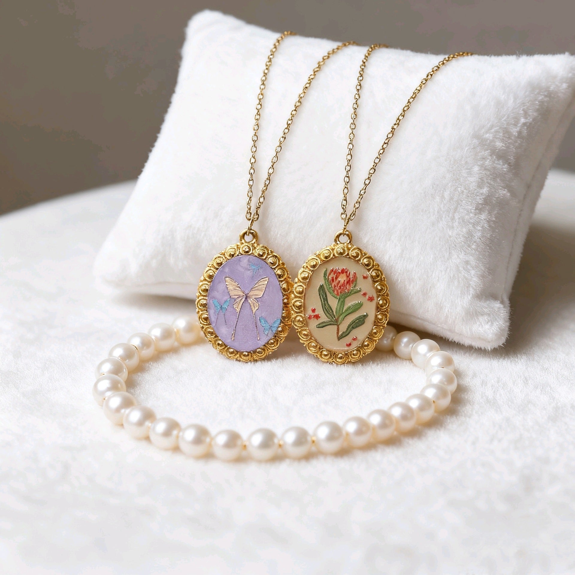 Wholesale Vintage Oil Painting-Style Stainless Steel Pendant with Bow and Flower Design