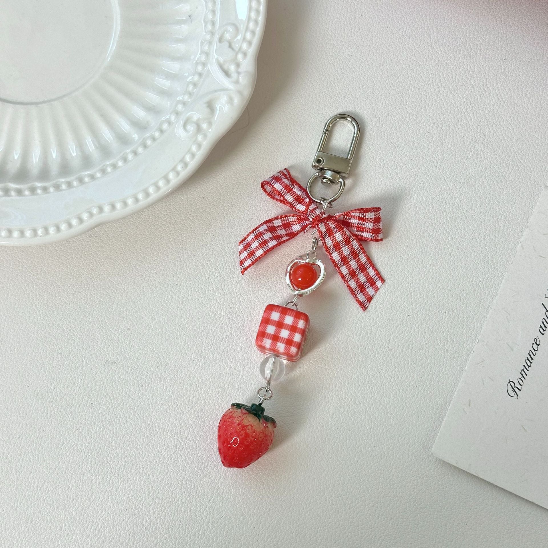 Wholesale  Strawberry Bow Beaded Keychains