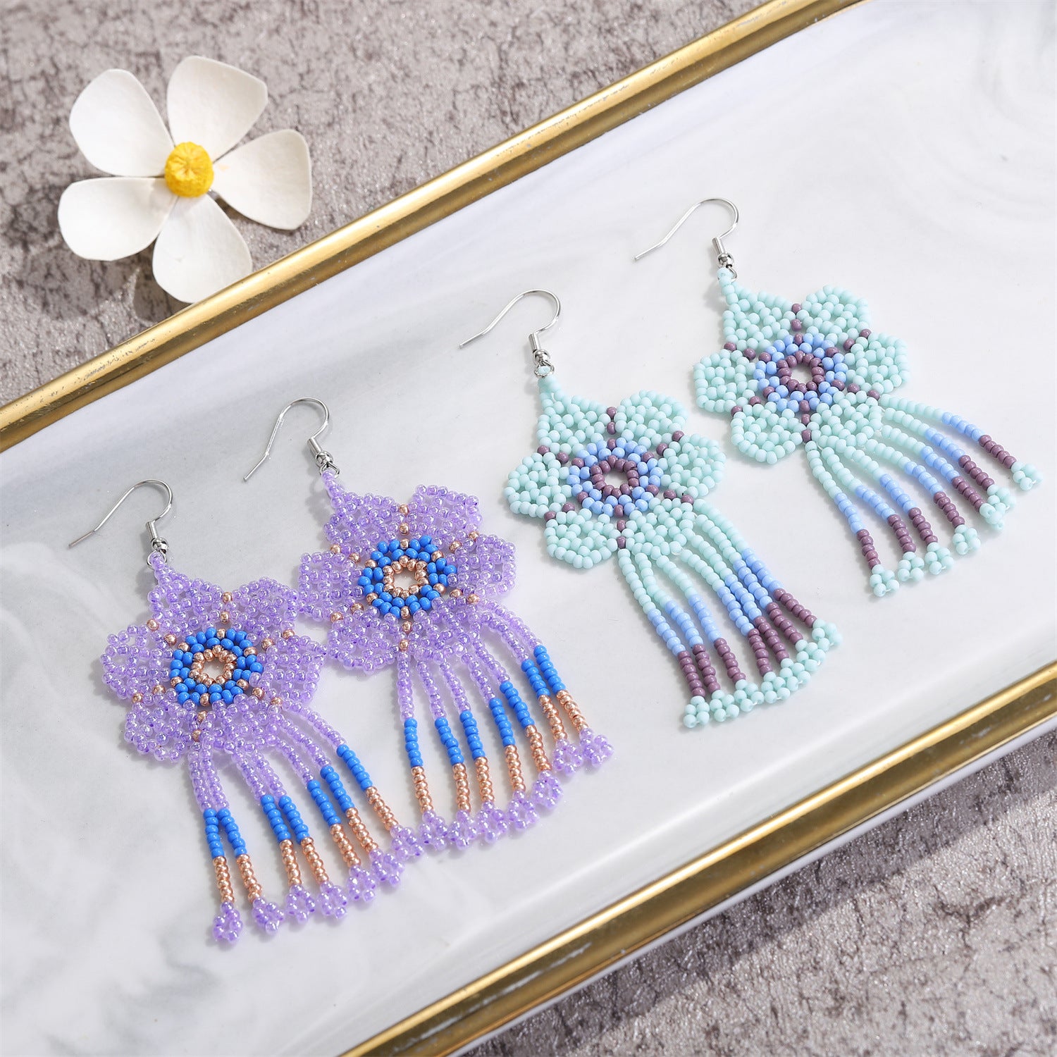 Wholesale Colorful Floral Long Tassel Drop Earrings Hand Woven Rice Beads Earrings ACC-ES-Zheq001