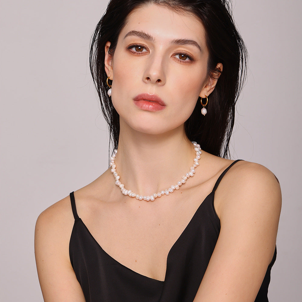 Wholesale  Stainless Steel Irregular Freshwater Pearl Clavicle Chain