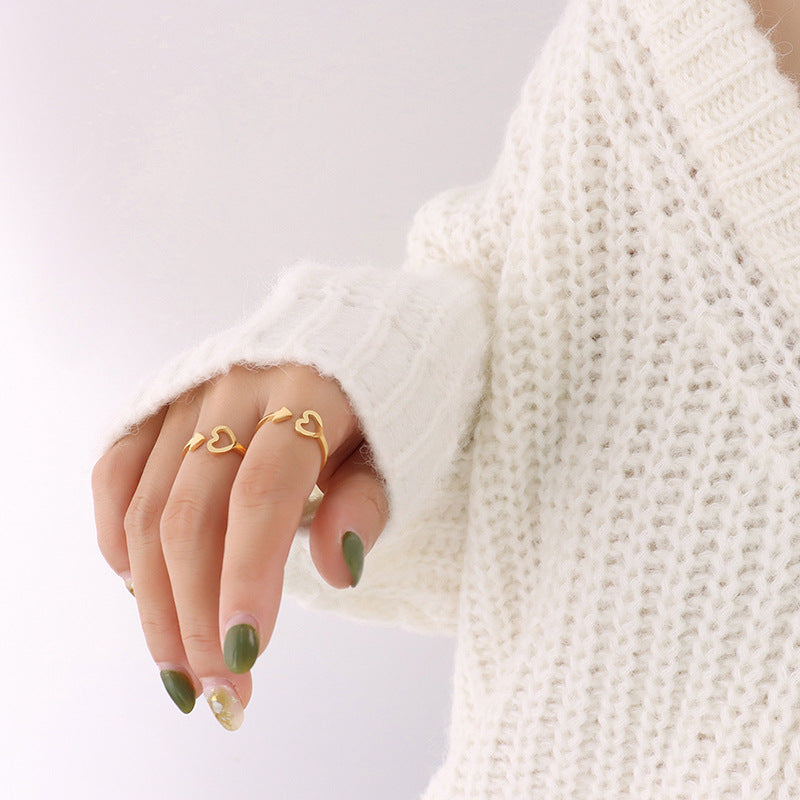 Wholesale Arrow Heart Shape Open Adjustable Ring Titanium Steel 18K Gold Plated ACC-RS-MiLi004