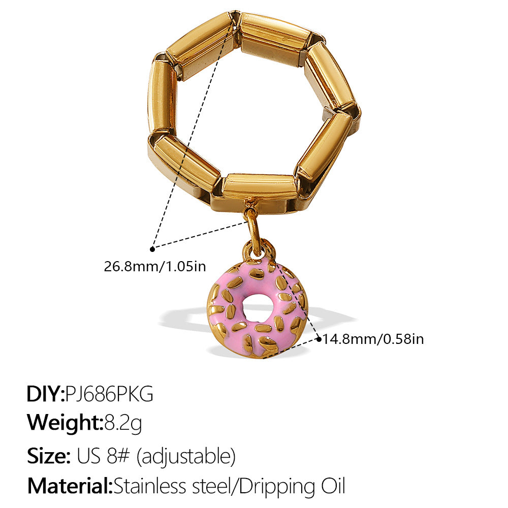 Wholesale DIY Pendant Ring Stainless Steel Plated with 18K Gold Exaggerated Multi-Element Pendant Ring for Women
