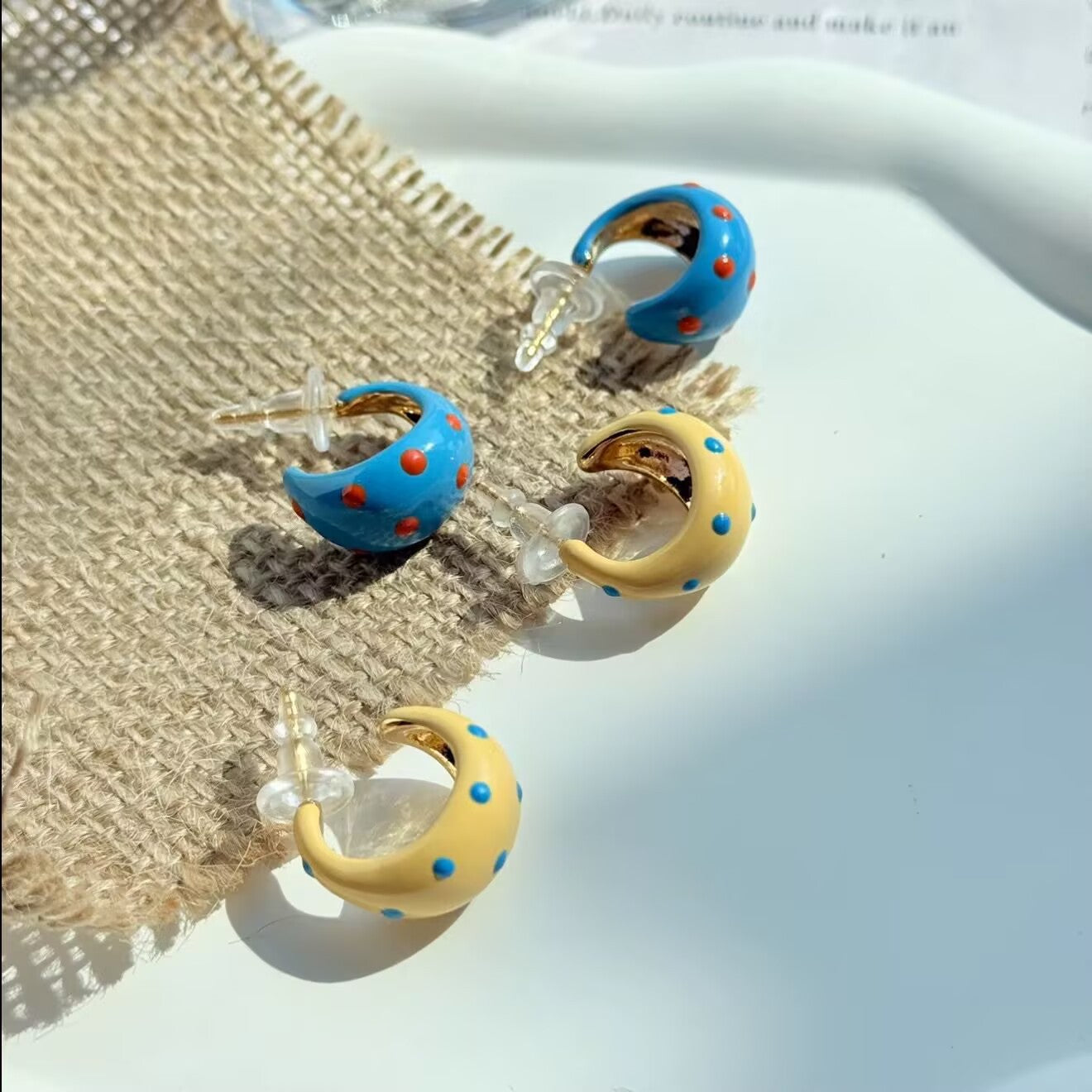 Wholesale Creamy yellow wave oil drop half circle earrings