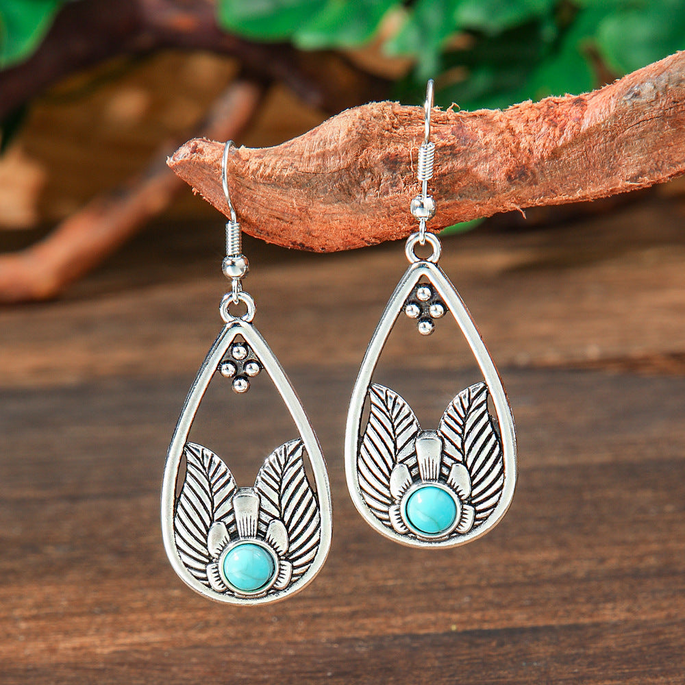 Wholesale Retro Bohemian Turquoise Alloy Earrings Party Wear Fashion Accessory