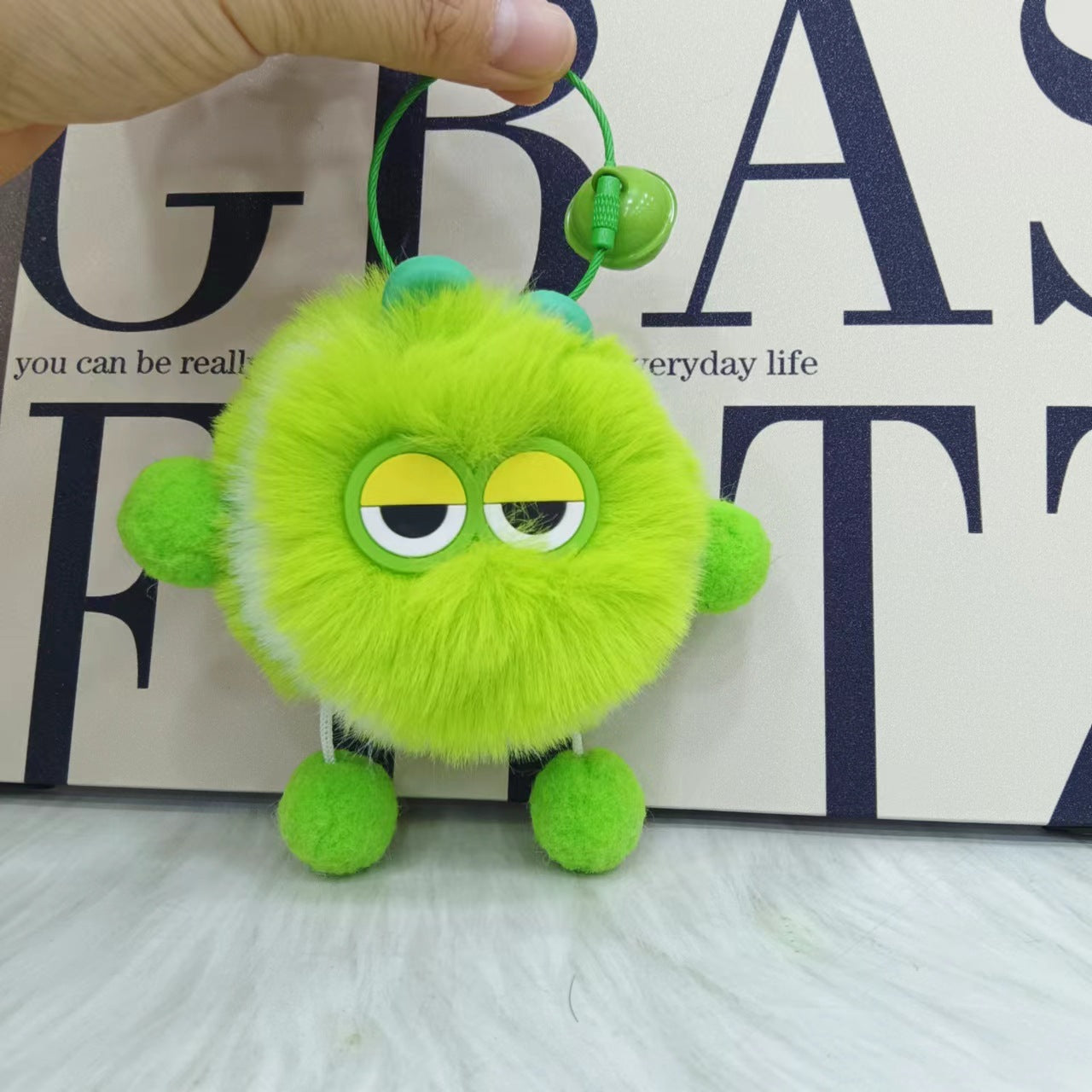 Wholesale cute little tennis ball rex rabbit fur keychain