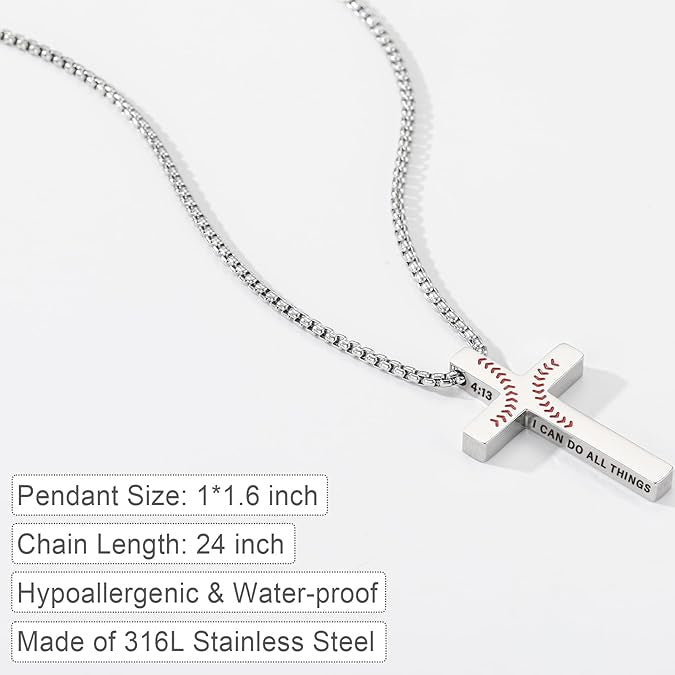 Wholesale Stylish Baseball Cross Necklace Stainless Steel Pendant Fashion Accessory for Men Gift Resale
