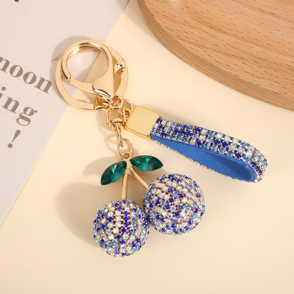 Wholesale Rhinestone Cherry Keychain Modern Minimalist Red Car Key Accessory And Bag Charm For Boutique Resale
