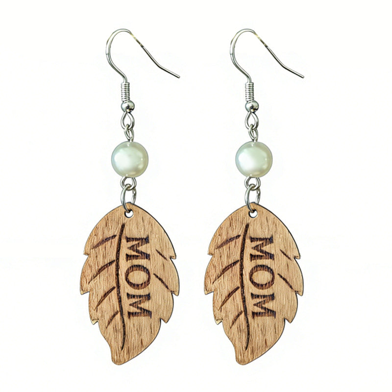 Wholesale 2 pairs Pearl and wooden floral earrings Mother' s Day gift