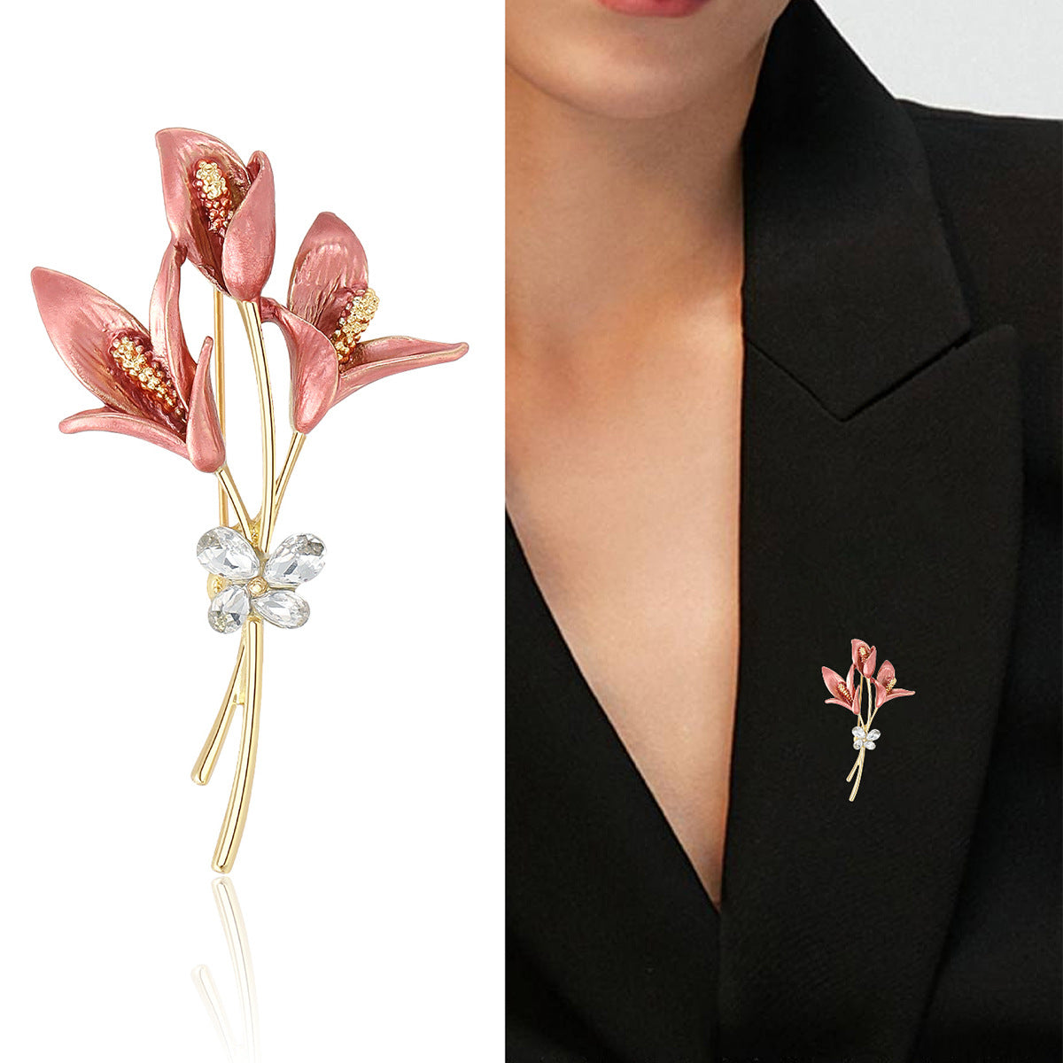 Wholesale Stylish Vintage Flower Bouquet Brooch Pin For Women Rhinestone Party Gift