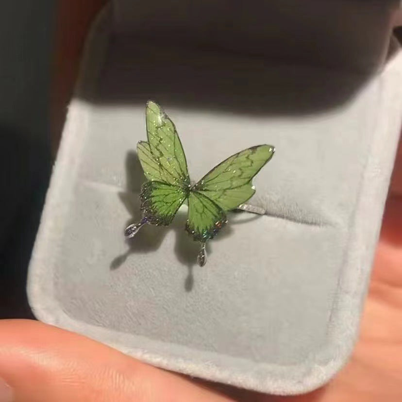 Wholesale  light green Butterfly Shining Opening Ring