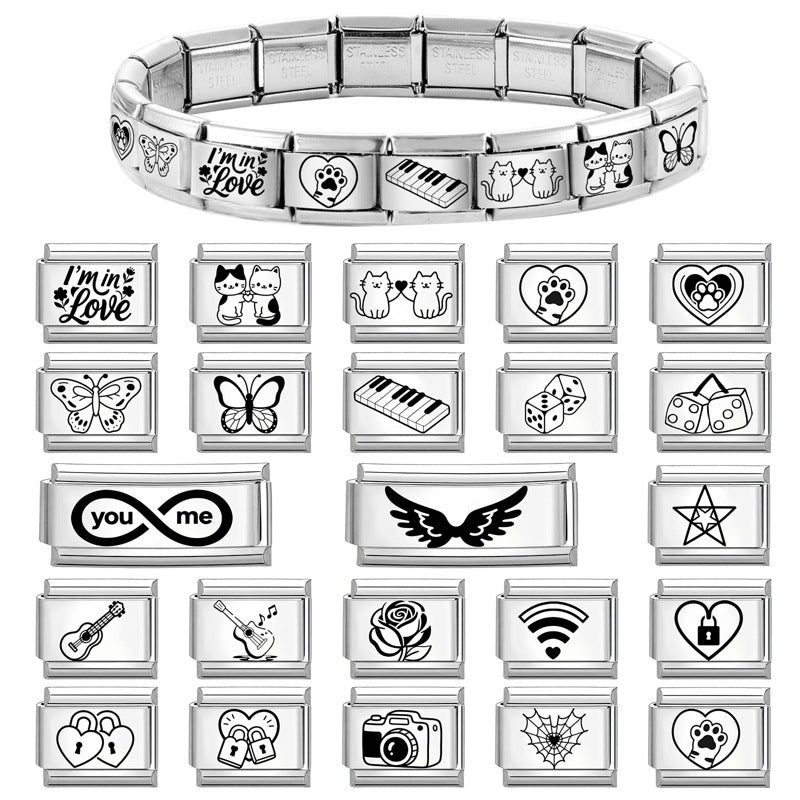 Wholesale 9mm Italian Charm Starter Bracelets DIY Black and white Creative Stainless Steel Composable Bracelet