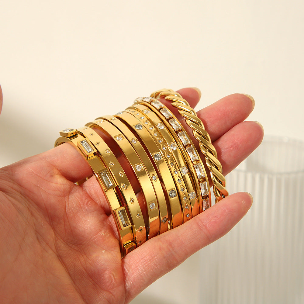 Wholesale Stainless Steel 18K Gold Plated Geometric Star Flower Zircon Bracelet