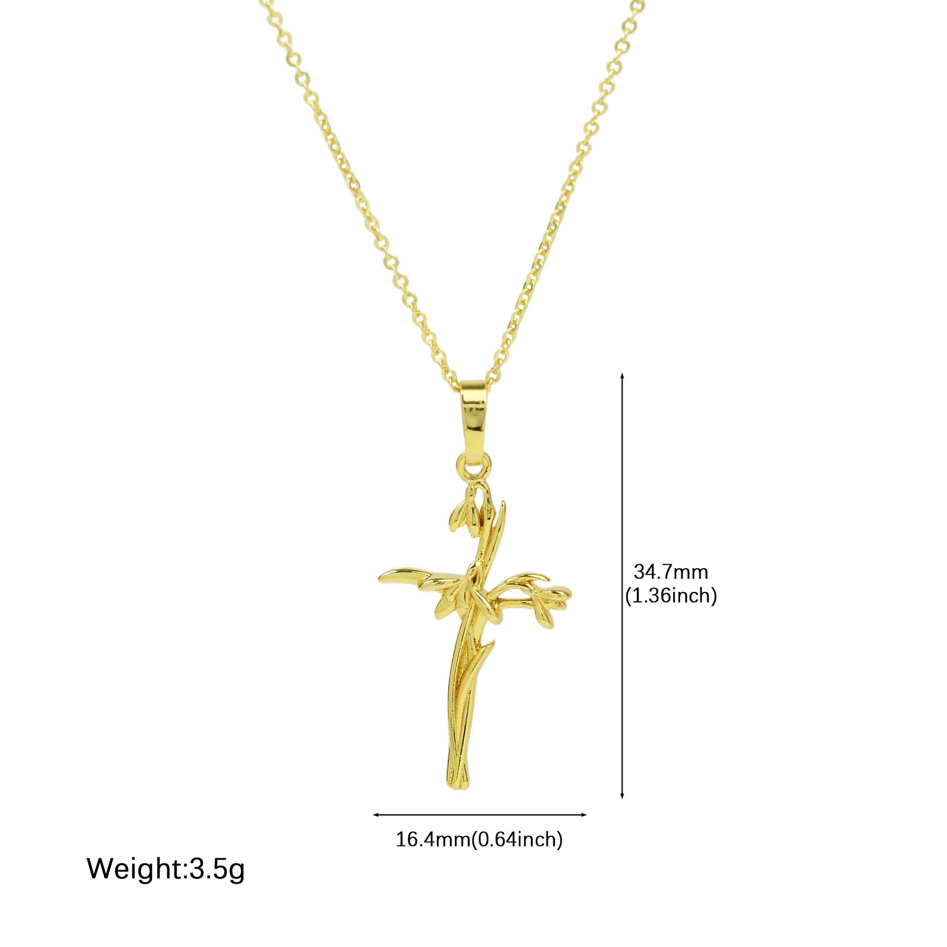 Wholesale  Brass Plated 18k December Flower Cross Pendant Necklace