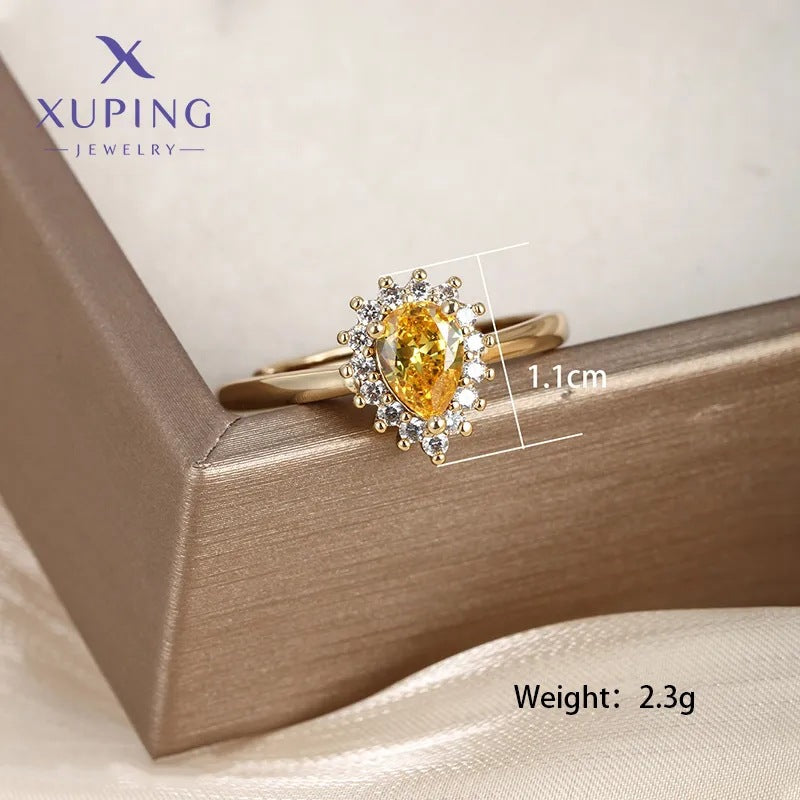 Wholesale Alloy Electroplated Ring with Drop-Shaped Gemstone,  Fashion Jewelry Accessory for Women
