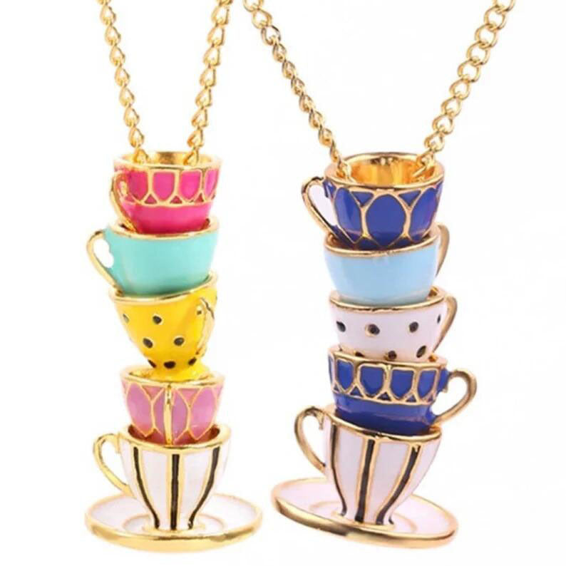 Wholesale titanium steel enamel shaft teacup necklace long sweater chain