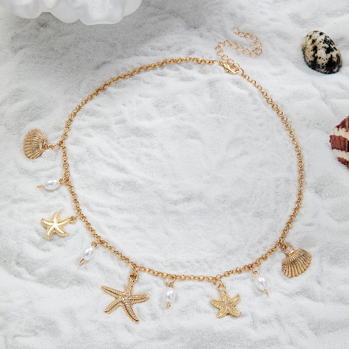 Wholesale Bohemian Pearl Alloy Starfish Alloy Scallop Pendant Alloy Women's Necklace