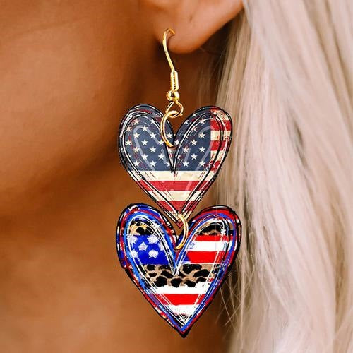 Wholesale  American Independence Day Retro Love Printing American Flag Stitching PU Leather Earrings