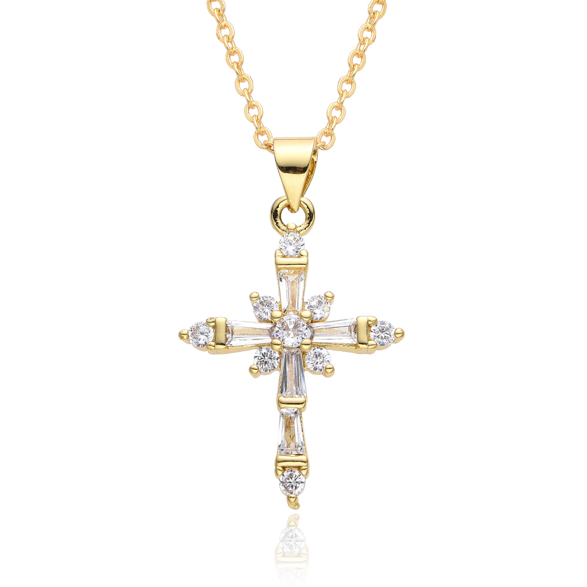 Wholesale Pearl zircon cross necklace  light luxury personalized colorful  necklace