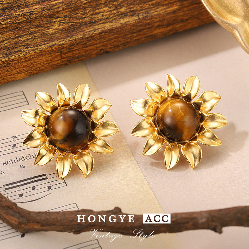 Wholesale Tiger Eye Earrings Retro Luxury  Jewelry