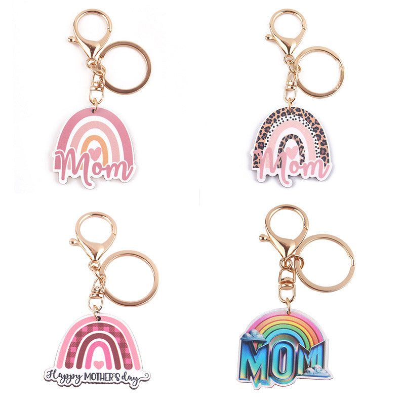 Wholesale Tume Spot Keychain Cartoon Western Rainbow MAMA Wooden Small Pendant Cute Creative Key Ring Pendant ACC-KC-GuangTian034