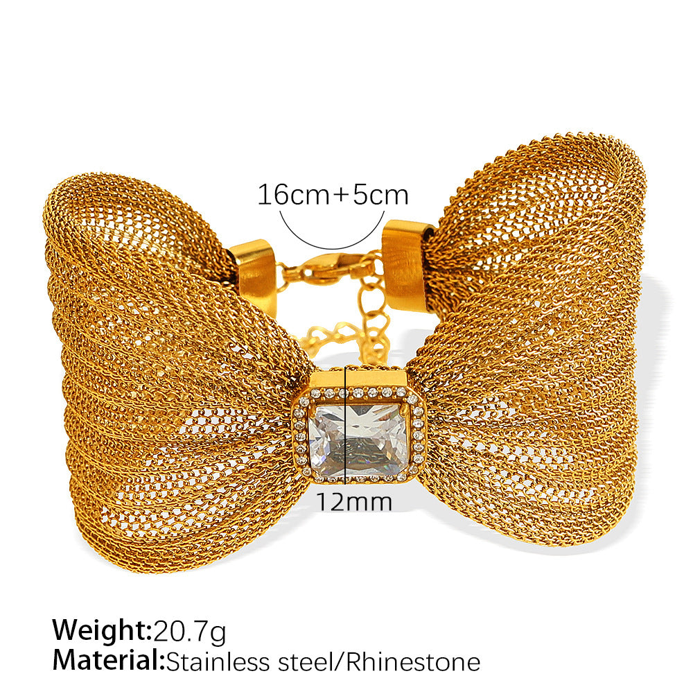 Wholesale Titanium Steel  Atmosphere Bracelet Bow Design Inlaid Stone Simple Bracelet