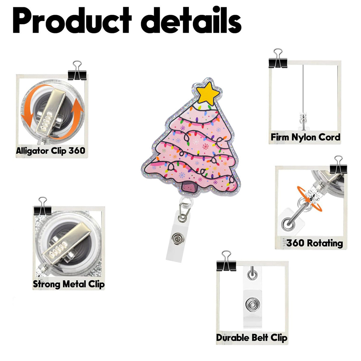 Wholesale acrylic telescopic Christmas rotating Badge Reels