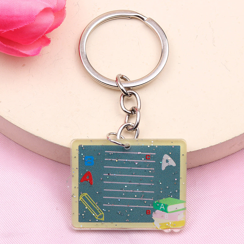 Wholesale Teacher's Day Cartoon Rainbow Blackboard Acrylic Keychain ACC-KC-DA007
