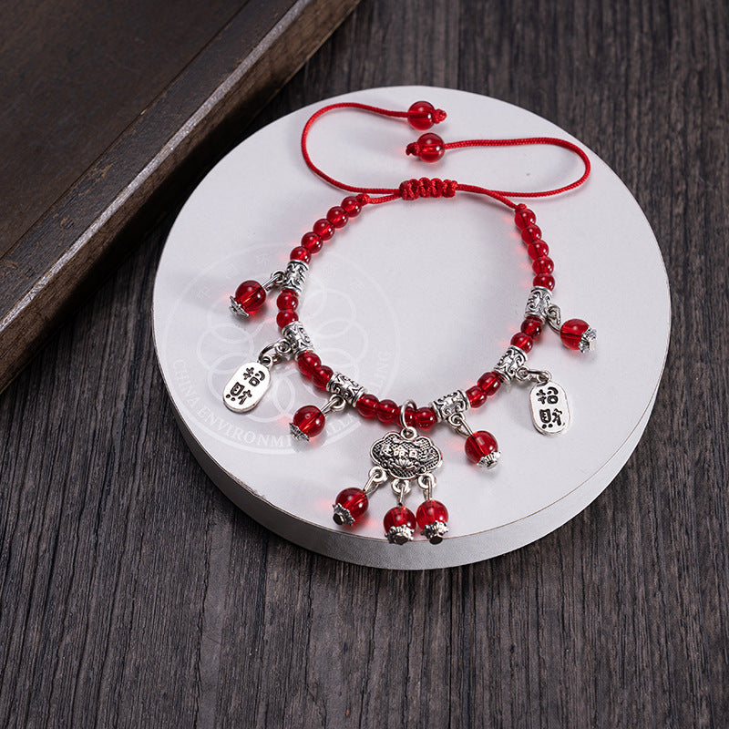 Wholesale Ethnic Tibetan Silver Red Bead Bracelet Anklet