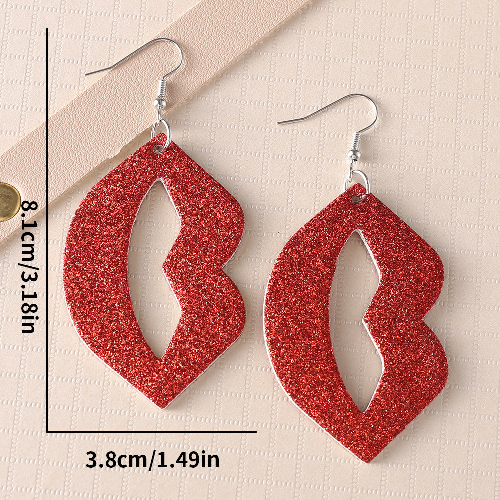 Wholesale  Valentine's Day Blingbling Sequins Peach Heart Love Sexy Red Lips Earrings