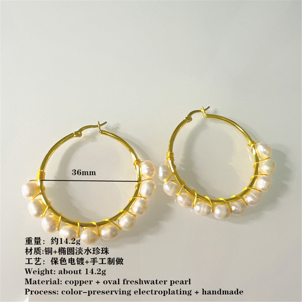 Wholesale Bohemian Big Small size freshwater pearl  earrings