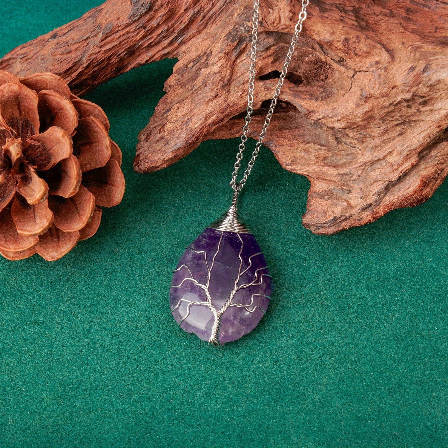 Wholesale Tree of Life Amethyst Heart Pendant Necklace Fashion Accessory Gift