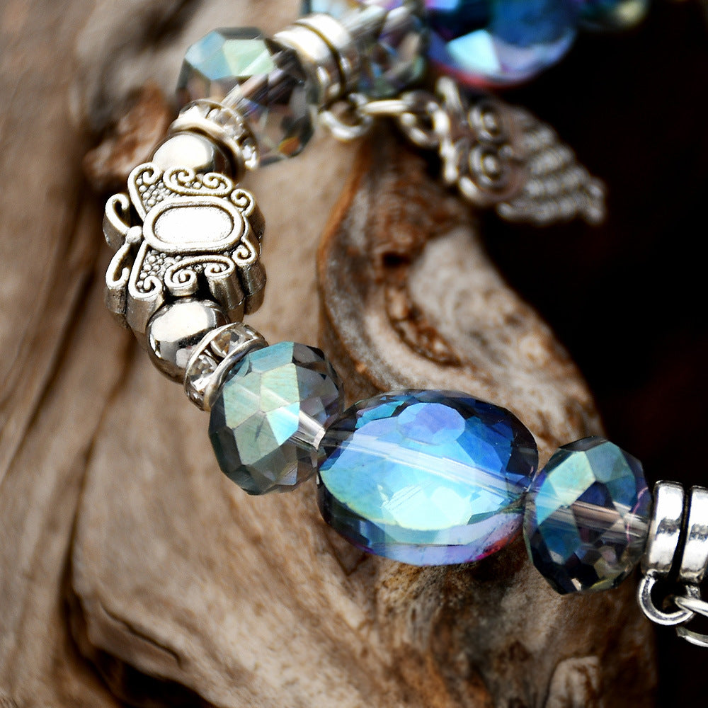 Wholesale Ethnic Style Crystal Bead Bracelet with Elephant Pendant,  Vintage Silver Tone,  Fashion Jewelry Accessory,  Travel Souvenir Gift