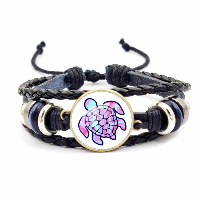 Wholesale Rendering Color Turtle Bracelet Retro Woven Leather Bracelet ACC-BT-JiaYun002