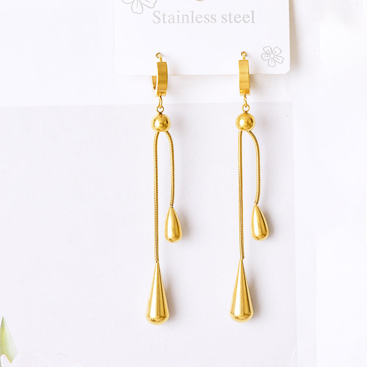 Wholesale Titanium Steel full diamond round pendant mid-length flower earrings